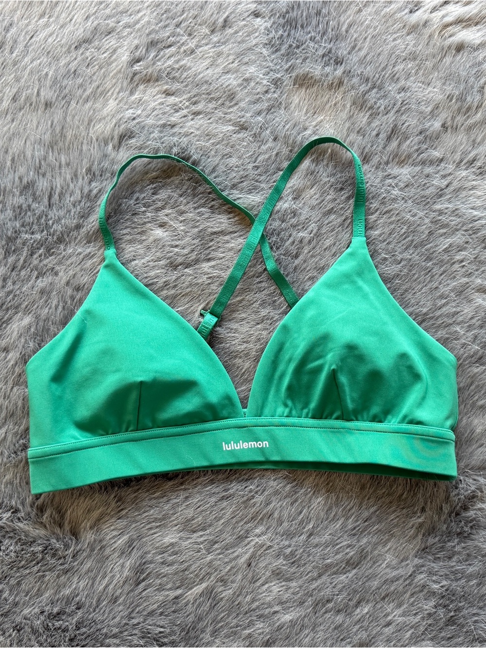lululemon emerald green light support bralette.  “License to Train Triangle Bra”